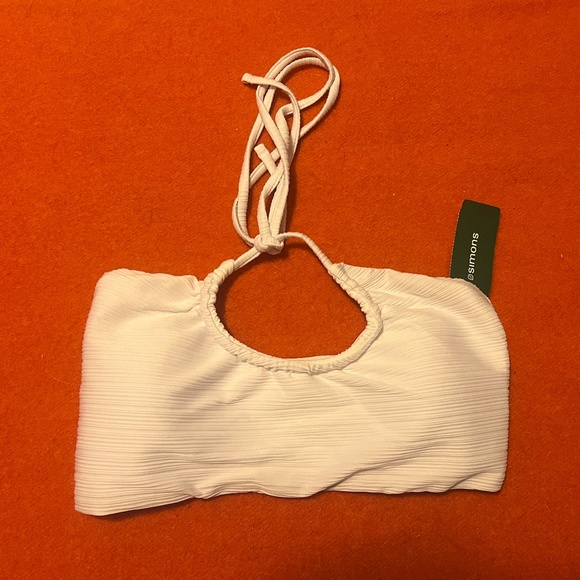 White raised ribbed longline bandeau bikini top NWT - Picture 3 of 7